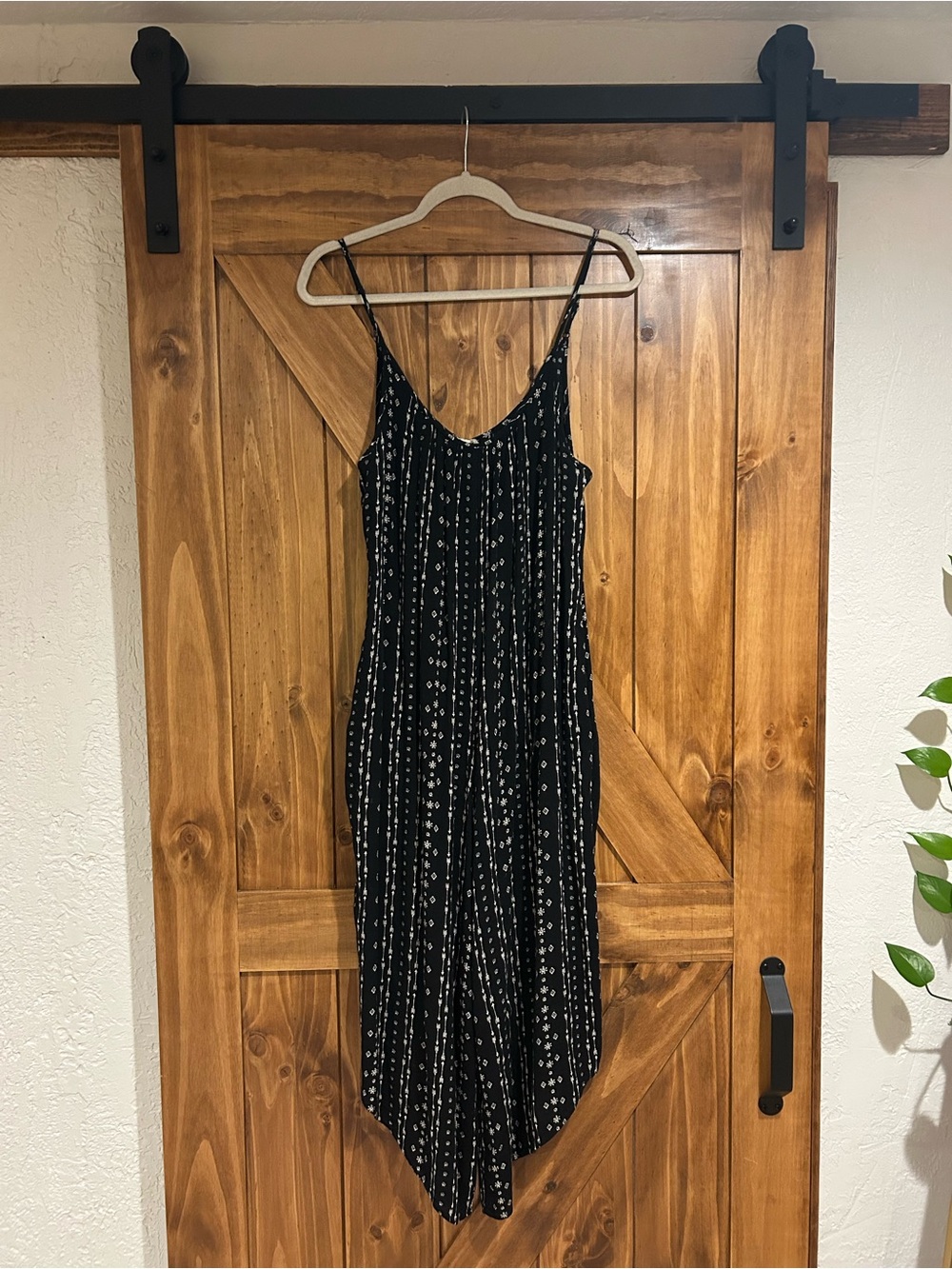 Black Printed Spaghetti-Strap Jumpsuit